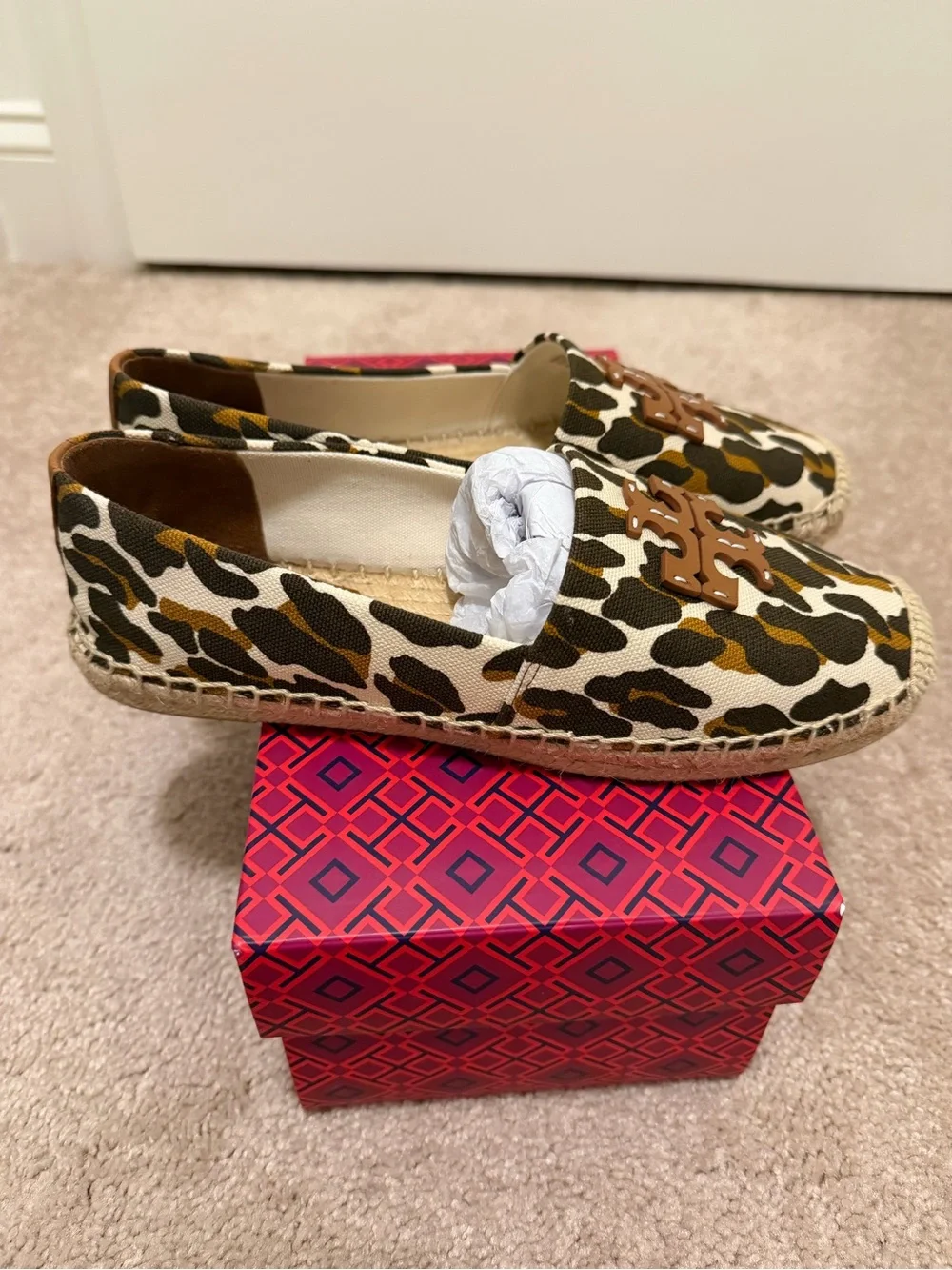 Tory Burch Leopard-Print Espadrille Loafers with Gold Logo